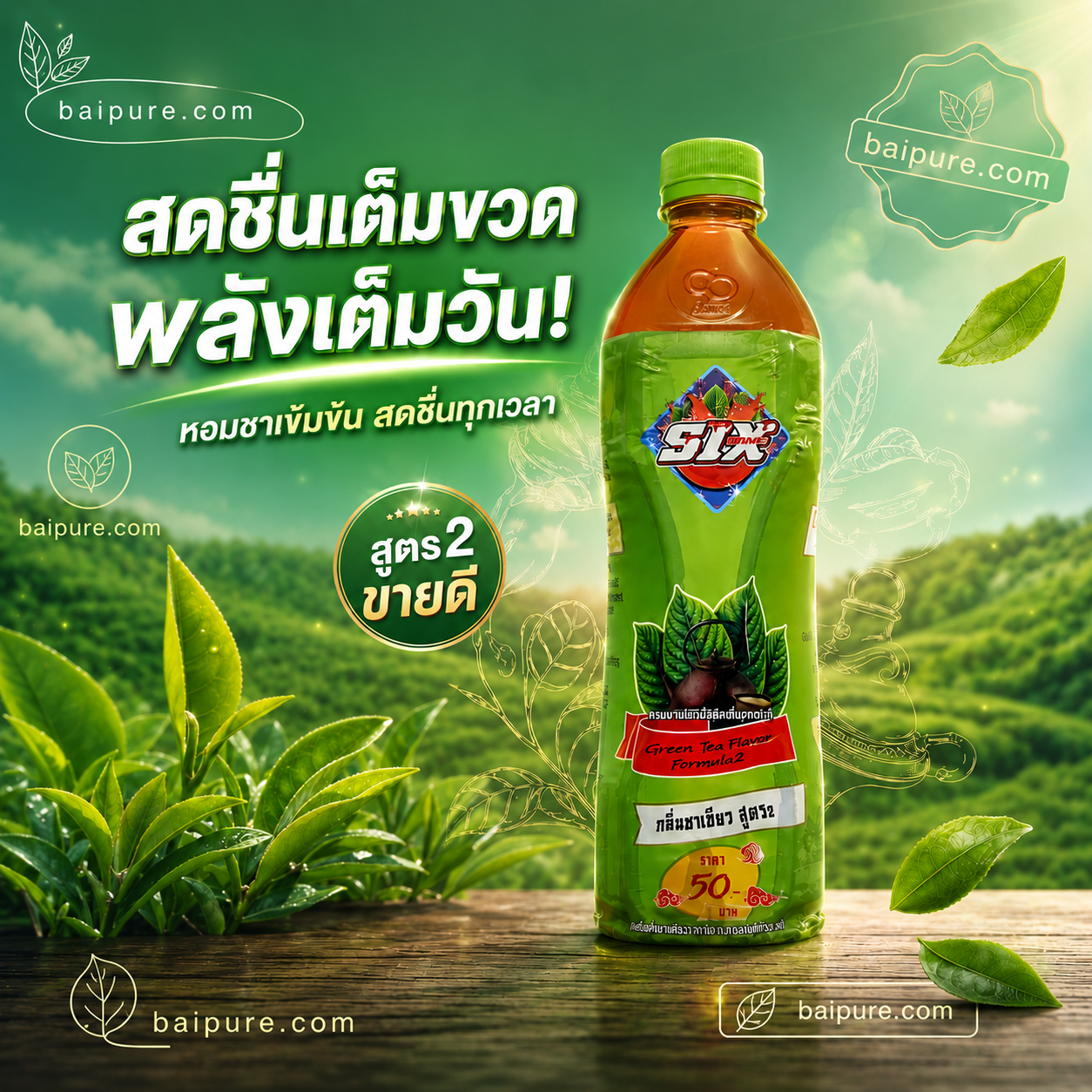 น้ำ Six กลิ่นชาเขียว สูตร 2