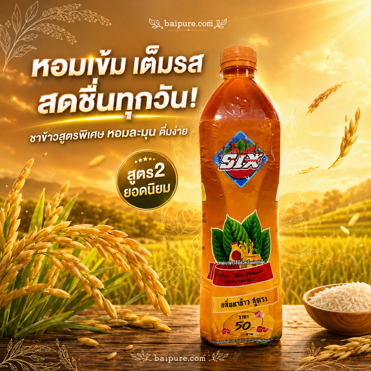 น้ำ Six กลิ่นชาข้าว สูตร 2